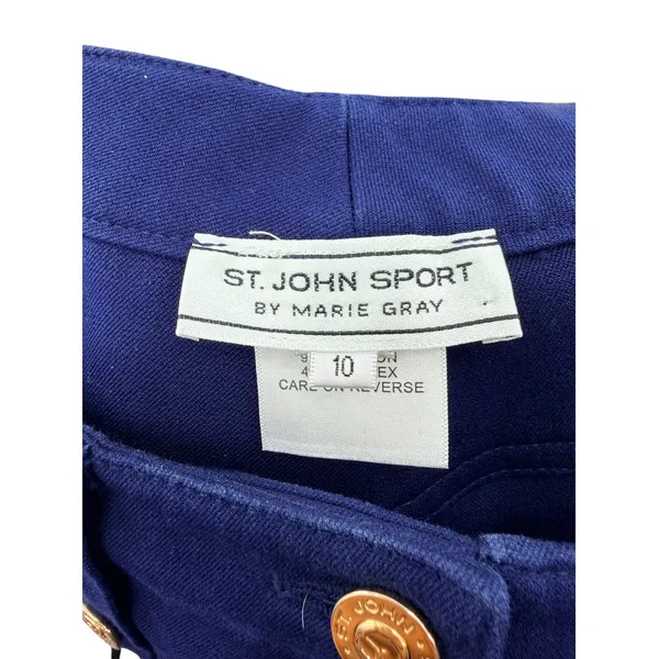 St. John Sport Marie Blue Cargo Pants 10 Gold Button Sailor Wide Leg Straight - Image 4