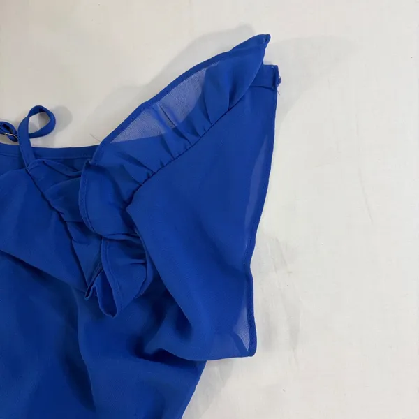 The Hanger Boho Blue Ruffle‎ Cold Shoulder Romper Strappy Back M Cottagecore - Image 8