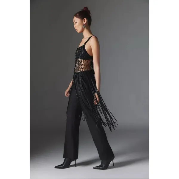 Urban Outfitters Coquette Dainty See Through Satin Ribbon Bow Fringe Midi Top in Blush Small - Image 9