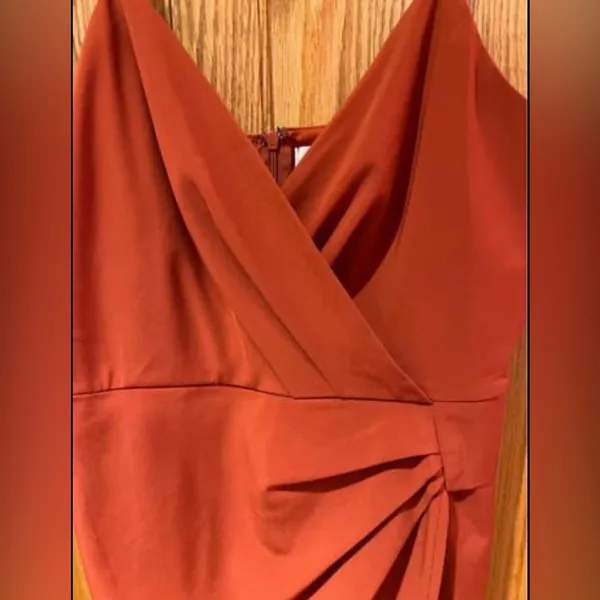 Nectar Women's Burnt Orange Asymmetrical Lined‎ Cocktail Mini Dress Size Medium - Image 2