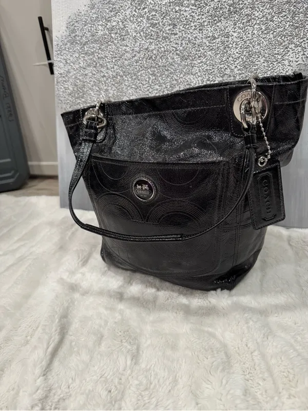 Coach Alex Signature Black Patent Leather Double Handle - Image 2