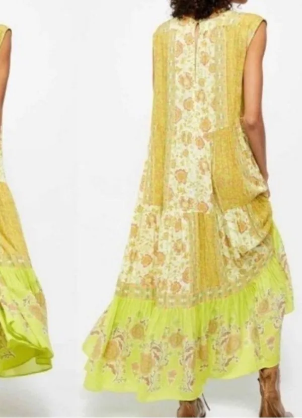 FREE PEOPLE Hanalei Bay Dress in Yellow Combo Small - Image 4