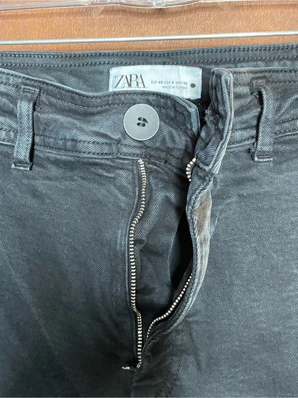 Zara Womens Black Wide Leg Jeans 8 High Rise Raw Hem Cropped Frayed Denim Y2K - Image 3