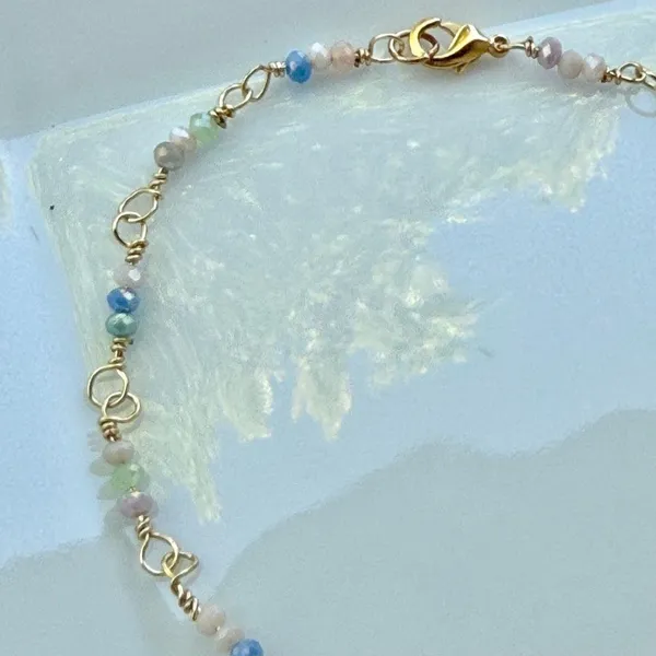 Hand Crafted Pastel Faceted Mini Beads Wire Wrapped in Gold Toned Wire - Image 2