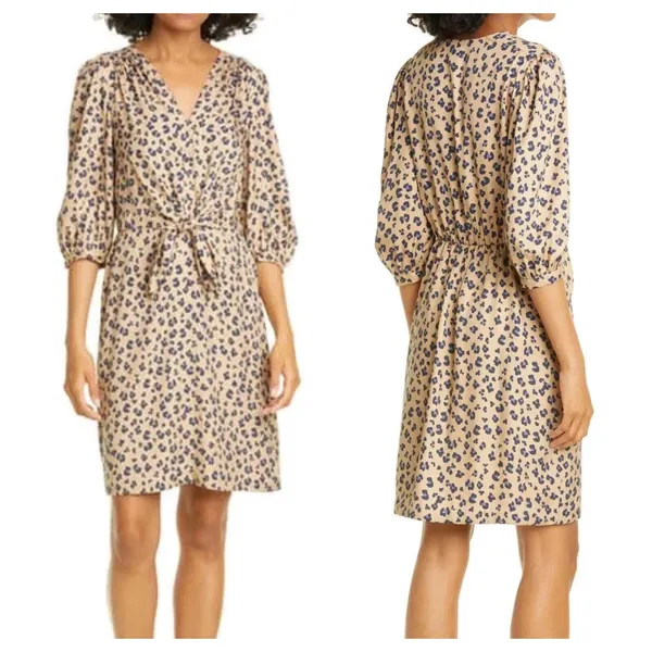 NEW Rebecca Taylor Mini Dress Tie Waist Cappuccino Print Silk Blend‎ Size 0 $395 - Image 2