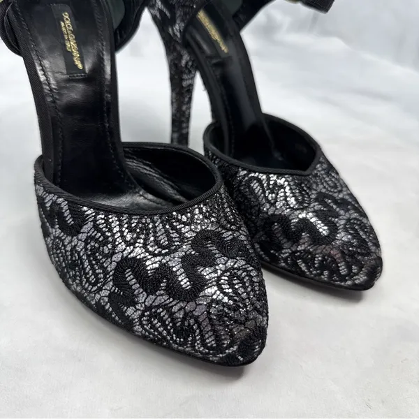 Dolce & Gabbana Vintage Y2K Embroidered Glitter Mary Jane Ankle Strap Heels 37.5 - Image 3