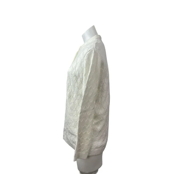 Rosanna Women's White Argyle Knit Long Sleeve Button Down Cardigan Sweater Top M - Image 4