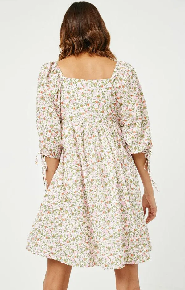 Hayden Floral Puff Sleeve Square Neck Babydoll Dress - Image 2
