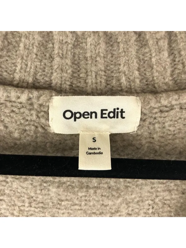 Open Edit Womens Sweater Oversized Chunky Knit Soft V Neck Beige S - Image 5