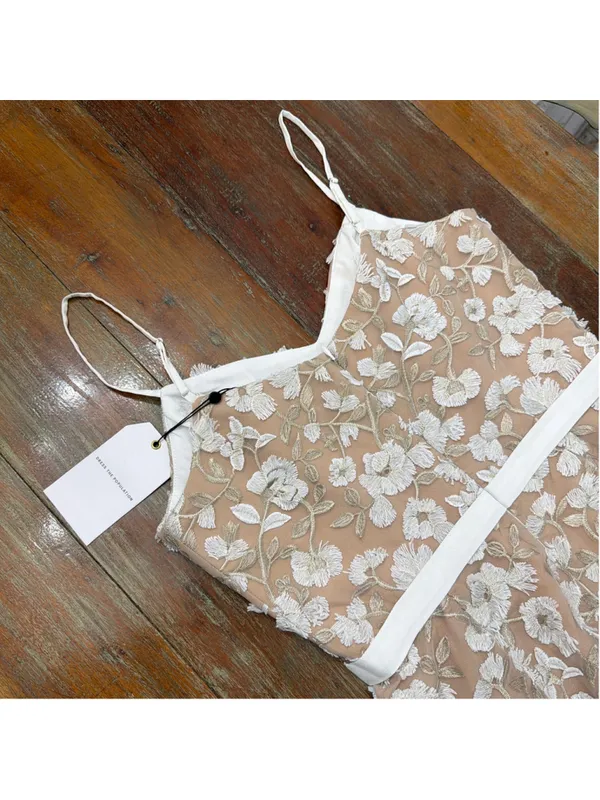 Dress the Population Emma Embroidered Midi Dress White Gold NWT Medium - Image 13