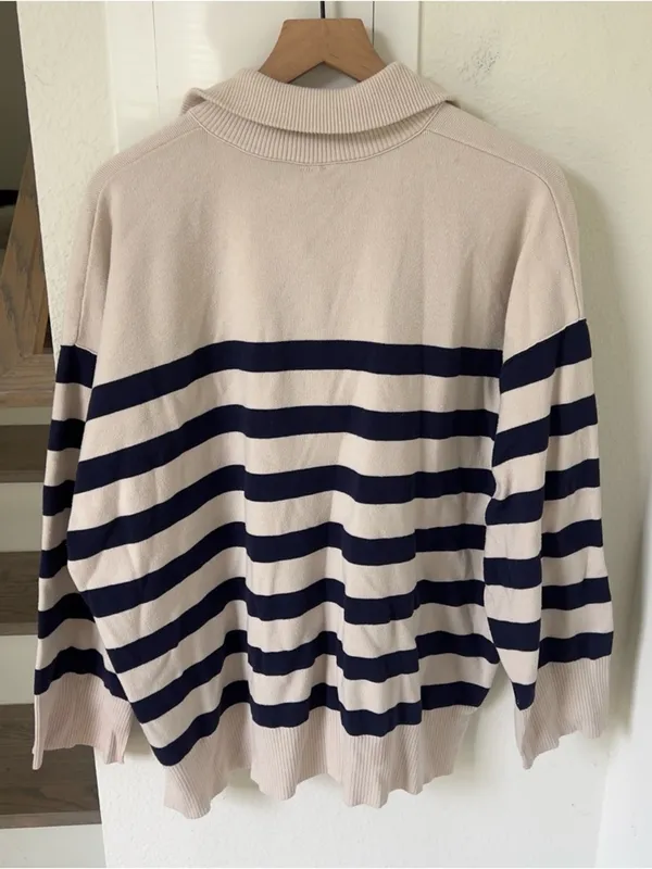 Free People Coastal Stripe Pullover in Champagne Navy - Blue Combo - Small - Image 5