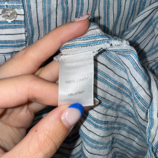 J. Jill Love Linen Tunic Women XL Blue White Striped Henley 100% Linen Excellent - Image 4