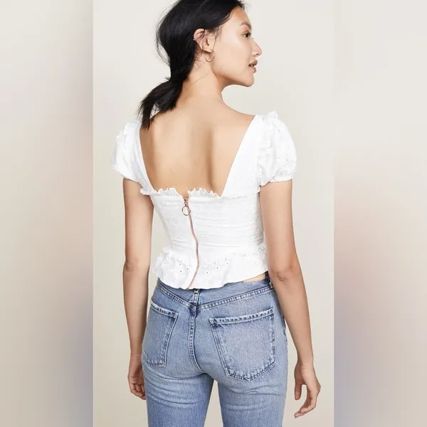 FOR LOVE AND LEMONS Charlotte Eyelet Lace Up Blouse In White - Image 6