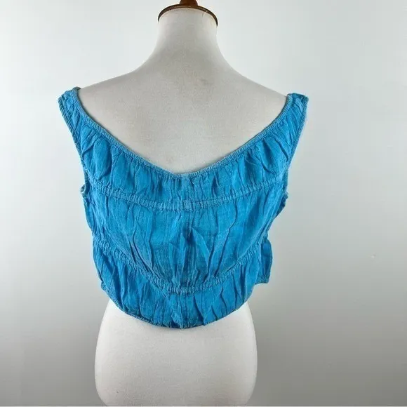 NWT American Eagle Blue Gauze Boho Cropped Smocked Top Size L - Image 3