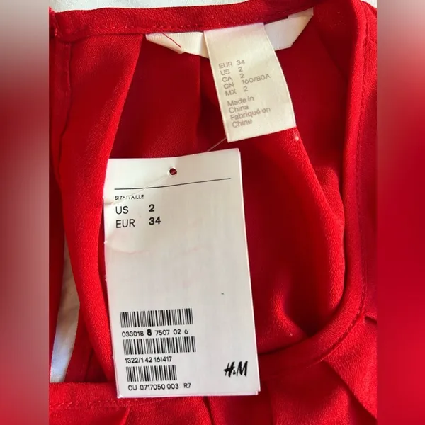 NWT H&M Womens Size 2 Red Long Sleeve Shift Mini Dress Round Neck office holiday - Image 6