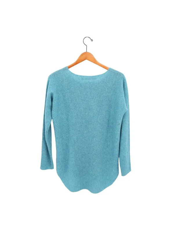 Max Studio 100% 2 Ply Cashmere Rounded Hem Knit Blue Pullover Sweater M - Image 4