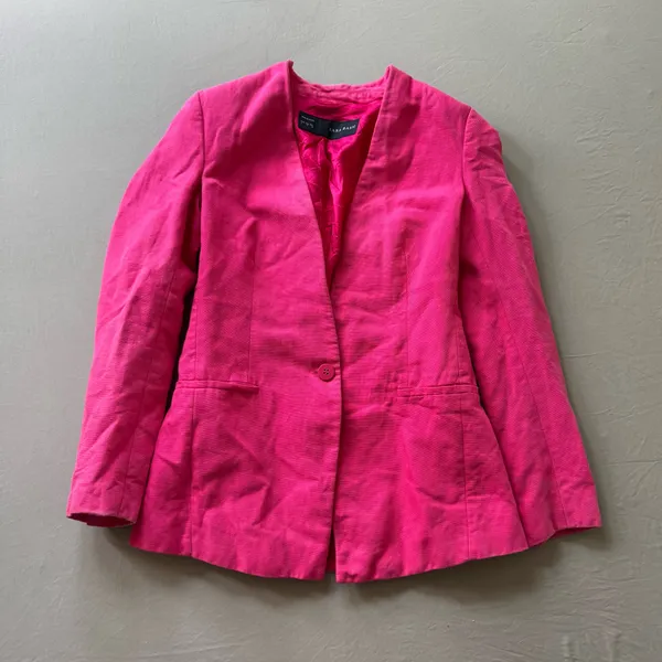 Zara hot pink collarless linen-blend blazer - Image 3