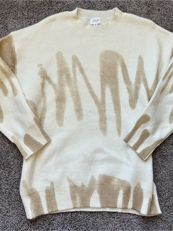 Le Lis Cream Sweater with Beige Abstract Brushstroke Print - Image 3