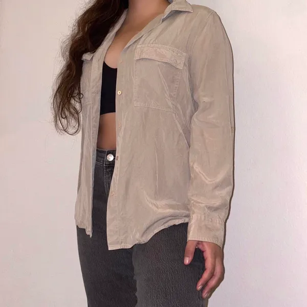 Babaton Aritzia Beige Long Sleeve Button Up Blouse - Image 3