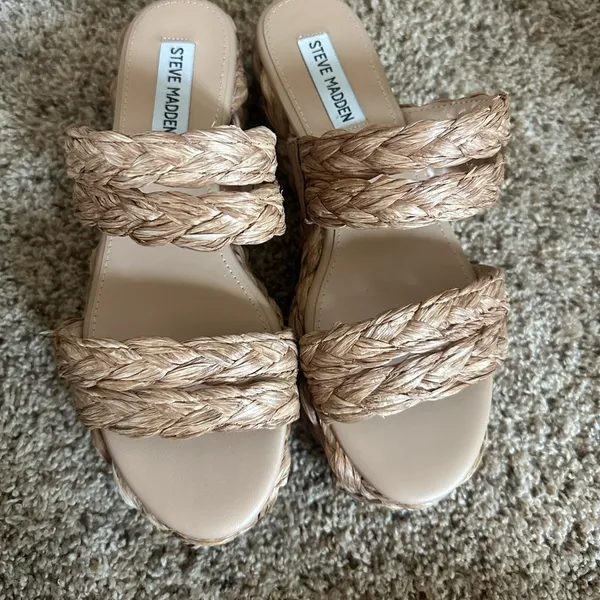 NWOT Steve Madden Cannes Dark Natural Platform Espadrille Slide Sandal - Image 3