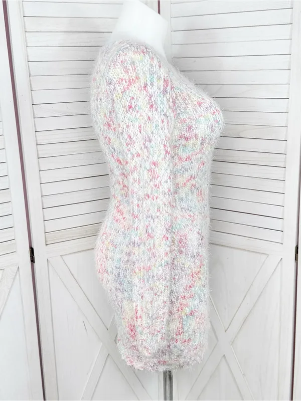 Confetti V Neck Bodycon Sheath Sweater Mini Dress White Multicolor Size Large - Image 3