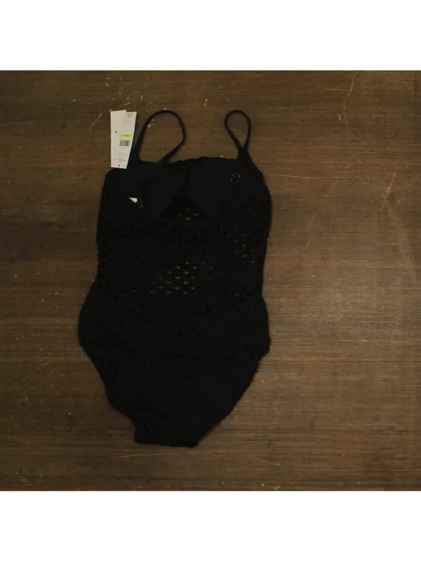 NWT Carmen Marc Valvo Womens Crochet Scoop Neck One Piece Swimsuit Black 4 - Image 4