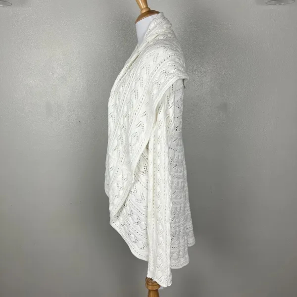 CAbi Cardigan Sweater Large Ivory Cotton Open Knit Crochet Draped Preppy Boho L‎ - Image 8