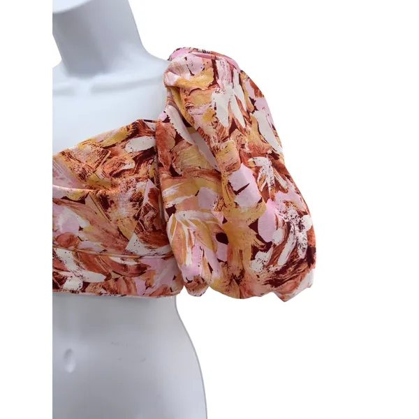 Acler Withington Top Size 2 NWOT Puff Sleeve Abstract‎ Floral Crop Blouse - Image 5