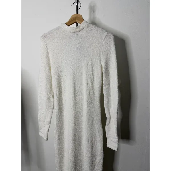 Lamarque Lindsay Dress White Textured Knit Open Back Maxi Long Sleeve Mock Neck - Image 5