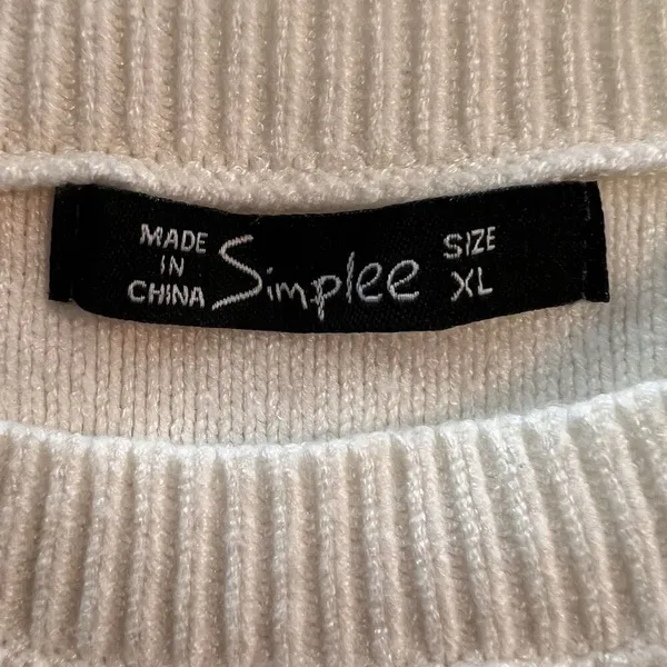 Simplee Women’s Sweater XL Bobbles Puff‎ Sleeves Ivory - Image 3