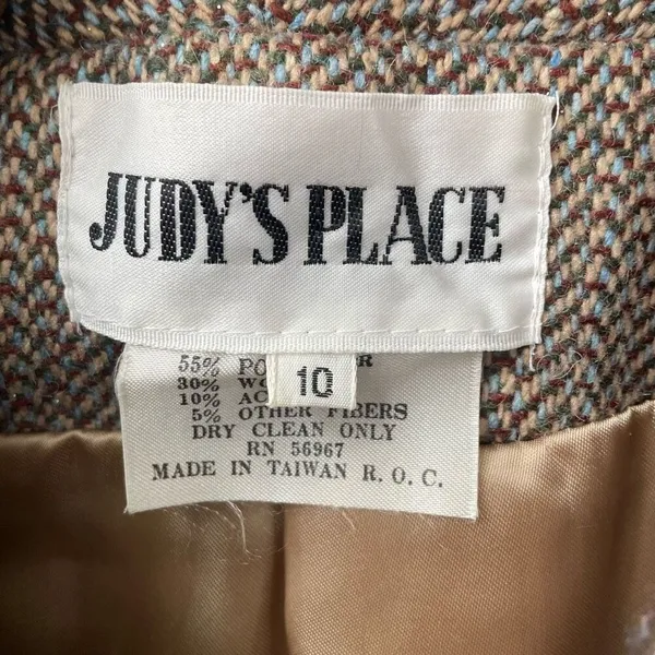 Vintage Judy’s Place Tweed Blazer Jacket Brown Blue M 10 - Image 7