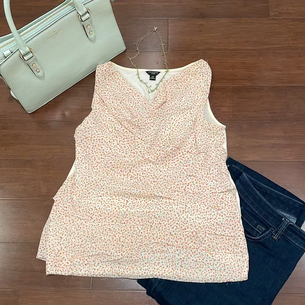 Ann Taylor Cream orange ruffle tank - Image 5