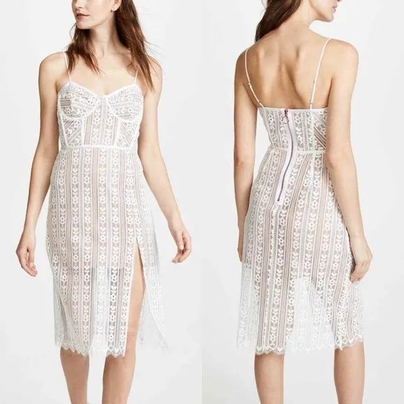 NEW For Love and Lemons Dakota Lace Midi Dress Bodysuit Sheer White Size M - Image 3
