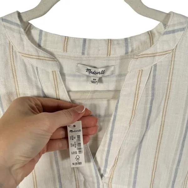 Madewell Lakeline Popover Shirt Schulner‎ Stripe Coastal 100% Cotton Womens XS - Image 4