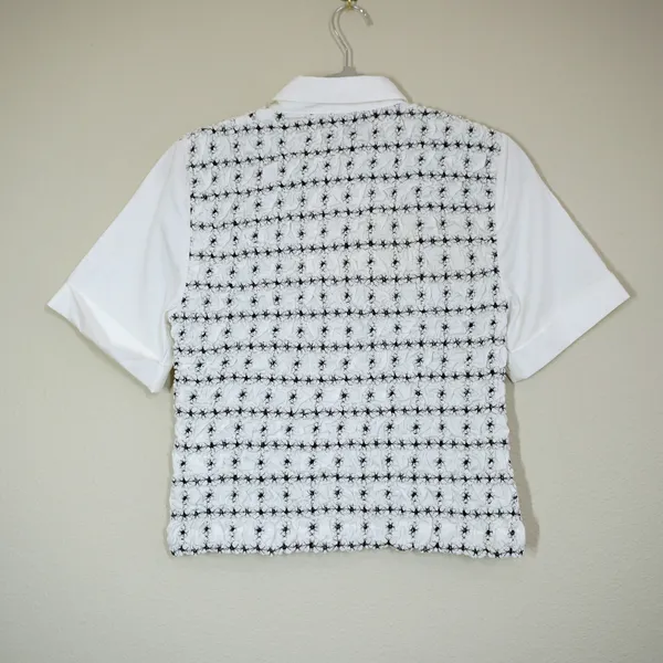 J. Crew Small White Smocked Embroidered Short Sleeve Button Up Chic Feminine - Image 4