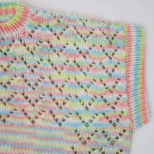 Vintage Homemade Pastel Rainbow Crochet Short Sleeve Sweater Shirt - Image 4