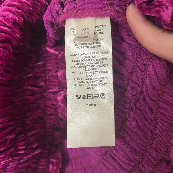 Anthropologie Smocked Velvet Puff Sleeve Pink Magenta Square Neck Blouse Small - Image 6