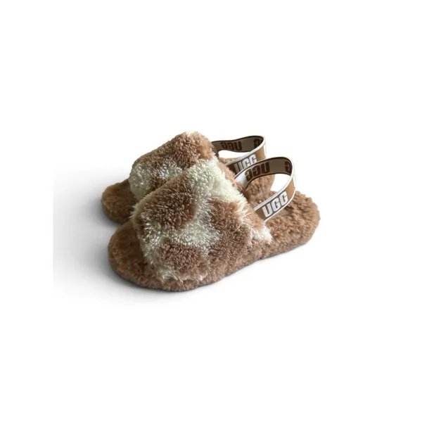 UGG Fluff Yeah Cow Print Shearling Slide Slippers Women's US 8 EU 39 Beige Tan - Image 2