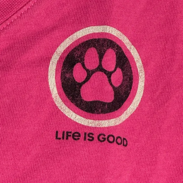 Life Is Good Womens Crusher Tee Pink Paw Print V-Neck Cotton‎ T-Shirt Medium - Image 5