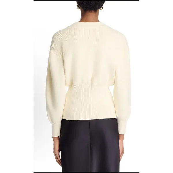 Fore Balloon Sleeve Cardigan Sweater Ivory Size Small Gold Button Ribbed - Image 3