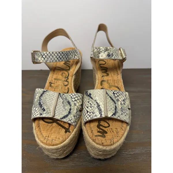 Sam Edelman Maura Snakeskin Espadrille Platform 4" Wedge Sandals Size 8.5 - Image 9