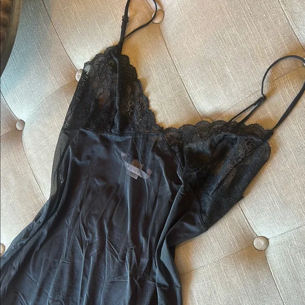 Victorias Secret Black Mesh Mini Slip Dress Lace Trimmed - Image 4