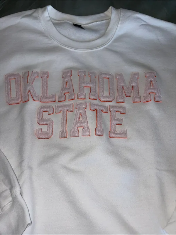Gildan White Oklahoma State Crewneck Sweatshirt with Orange Accent - Image 2
