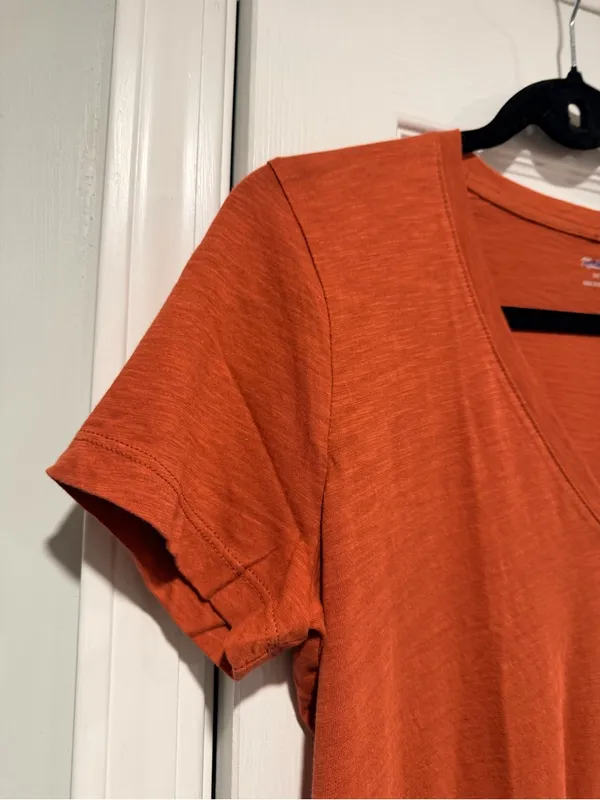 NWOT Madewell Size S Burnt Orange V Neck Short Sleeve Slub Cotton Tee Shirt - Image 3