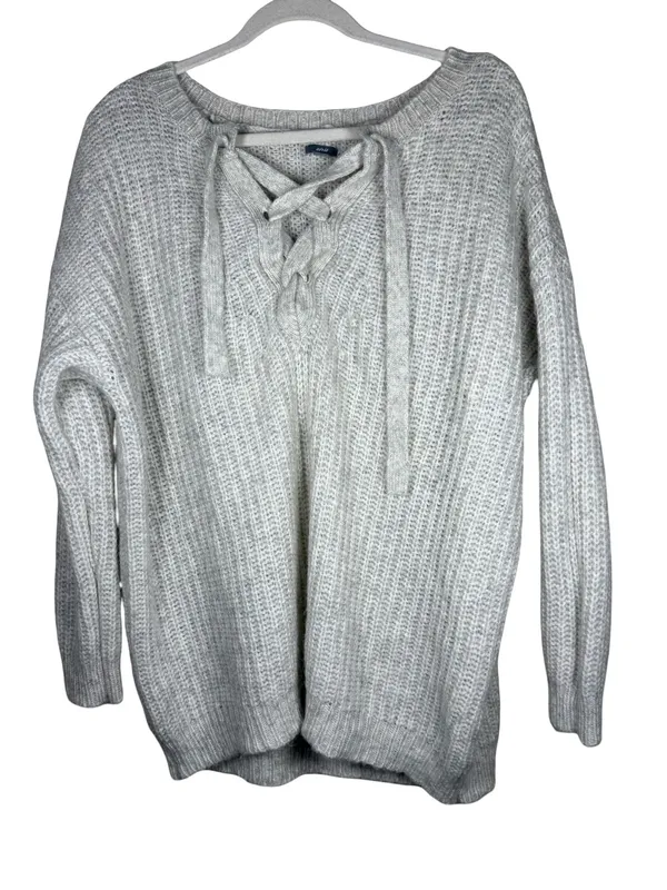 Aerie • Lace Up Oversized Knit Sweater Wool & Alpaca Blend Oatmeal Sz XL - Image 2