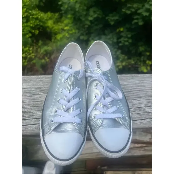 Converse All Star Chuck Taylor silver metallic low top sneakers, women's size 7 - Image 6