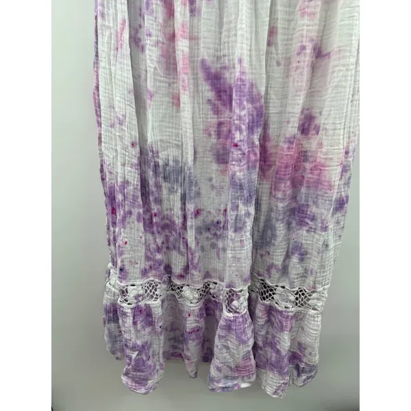 Free People Midi Dress Womens Small Purple Tie Dye Crochet Lace Open Back‎ Boho - Image 3