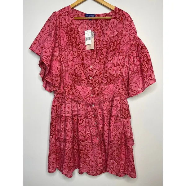 Tuckernuck Ro’s Garden Hunan Floral Mini Dress M Pink Flutter Sleeve V Neck NEW - Image 9