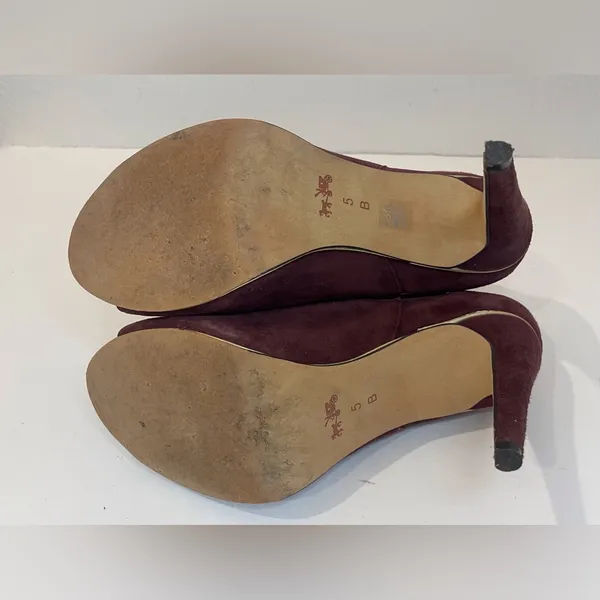 Coach Adrianna Suede Burgundy Peep Toe Heels Ankle‎ Boots Size 5 - Image 10