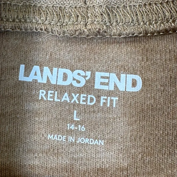 Lands End Relaxed Fit Mock Neck Top Tan Heathered Cotton Long Sleeve L 14-16 - Image 3